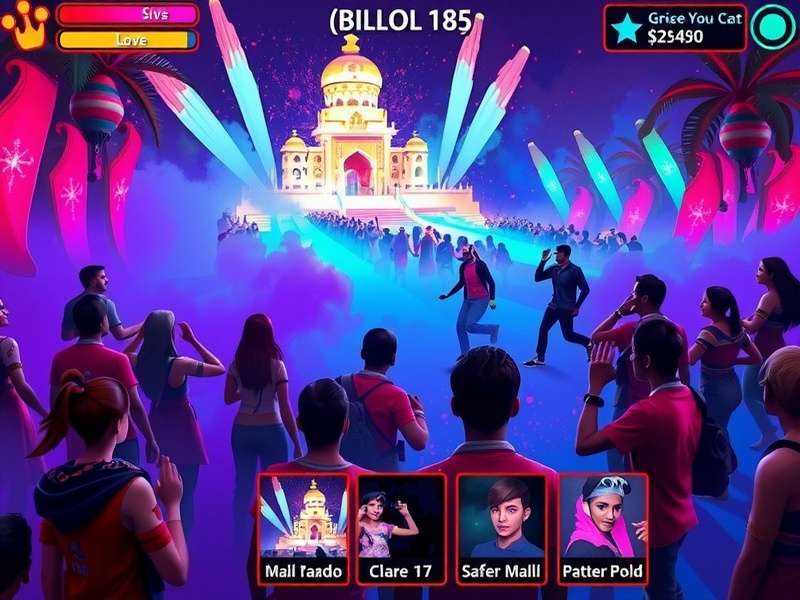 Glowing Holi Parade multiplayer features showing friends playing together